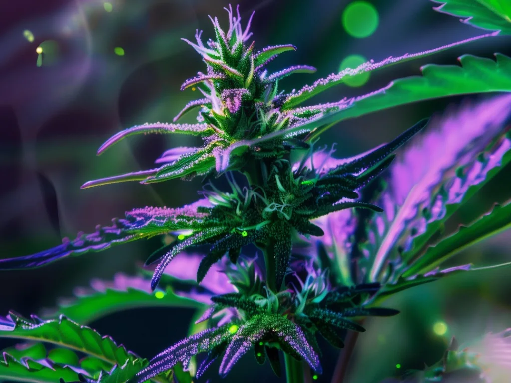 Planta de cannabis con colores psicodélicos